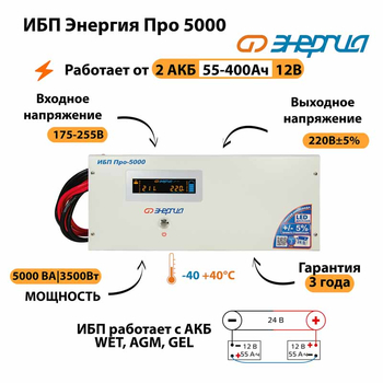 Энергия ИБП Про 5000 24В - ИБП и АКБ - ИБП для котлов - . Магазин оборудования для автономного и резервного электропитания Ekosolar.ru в Ноябрьске