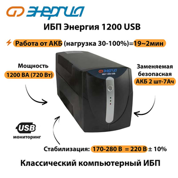 Энергия ИБП 1200 USB - ИБП и АКБ - ИБП для компьютера - . Магазин оборудования для автономного и резервного электропитания Ekosolar.ru в Ноябрьске