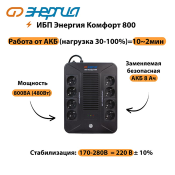 ИБП Комфорт 800 Энергия - ИБП и АКБ - ИБП для компьютера - . Магазин оборудования для автономного и резервного электропитания Ekosolar.ru в Ноябрьске
