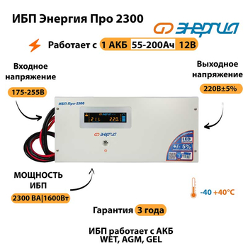 Энергия ИБП Про 2300 12В - ИБП и АКБ - ИБП для котлов - . Магазин оборудования для автономного и резервного электропитания Ekosolar.ru в Ноябрьске