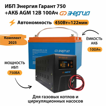 ИБП для котла Энергия Гарант 750 + Аккумулятор 100 Ач 12 В (450Вт - 122мин) - ИБП и АКБ - ИБП для котлов - . Магазин оборудования для автономного и резервного электропитания Ekosolar.ru в Ноябрьске